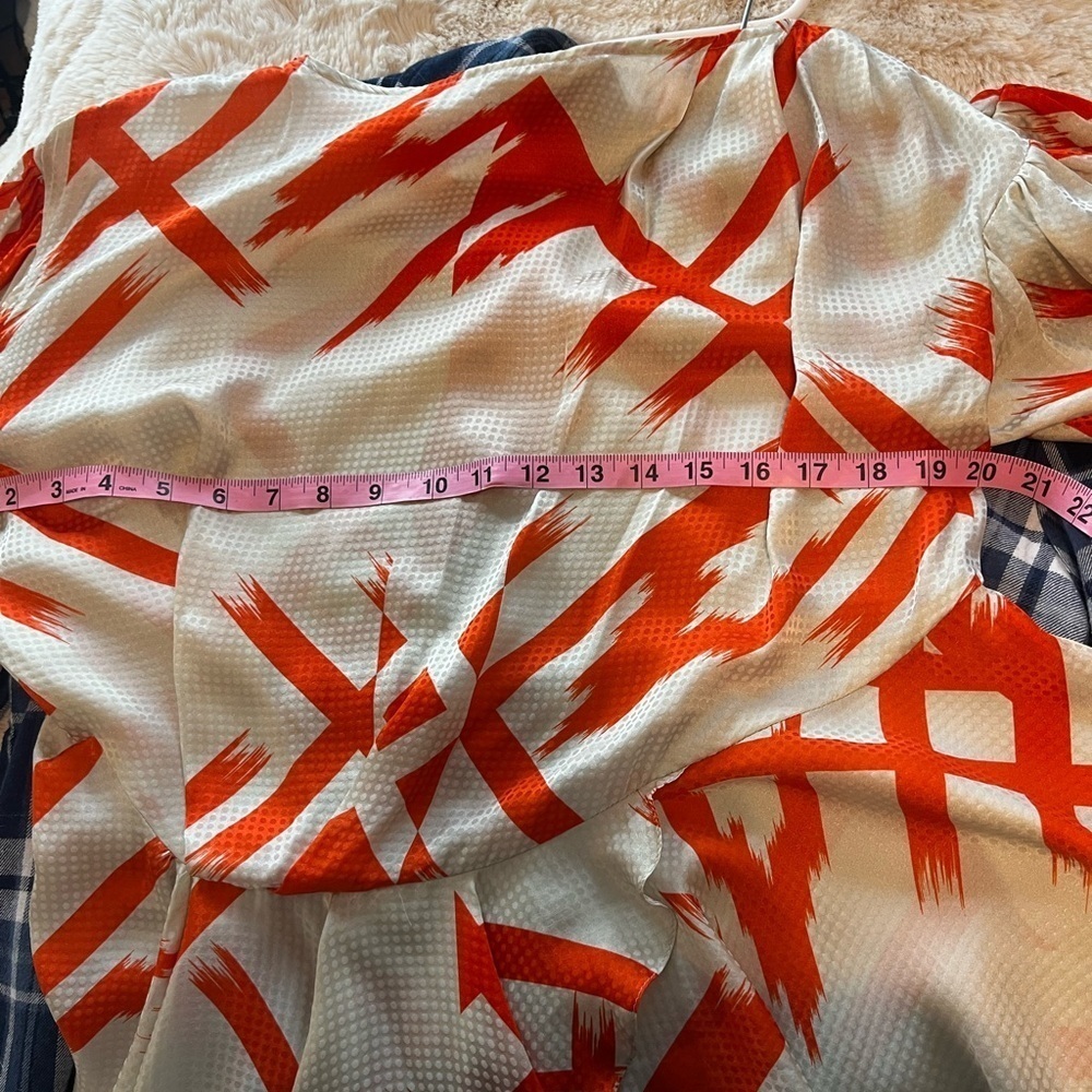 Preen by Thornton Bregazzi Chic Red Orange and Cream Patterned Blouse Size 6/8 - Picture 6 of 7